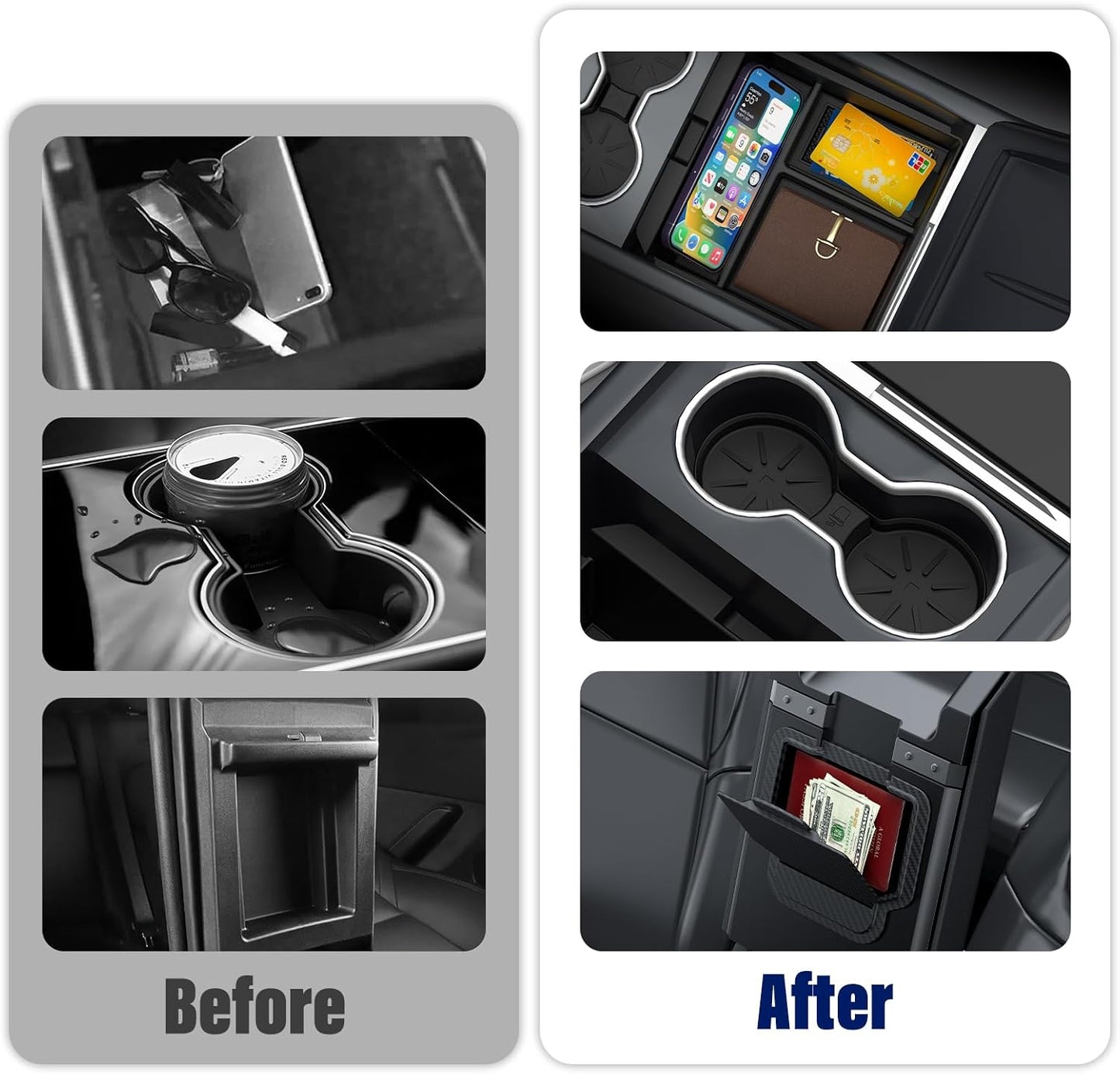 2025 Upgrade 5PCS Center Console Organizer Tray for Tesla New Model Y (2026 Juniper)/3 Highland Accessories 2025, Hidden Storage Box, Cup Holder & Armrest Drawer Organizer, Shockproof, No-Noise