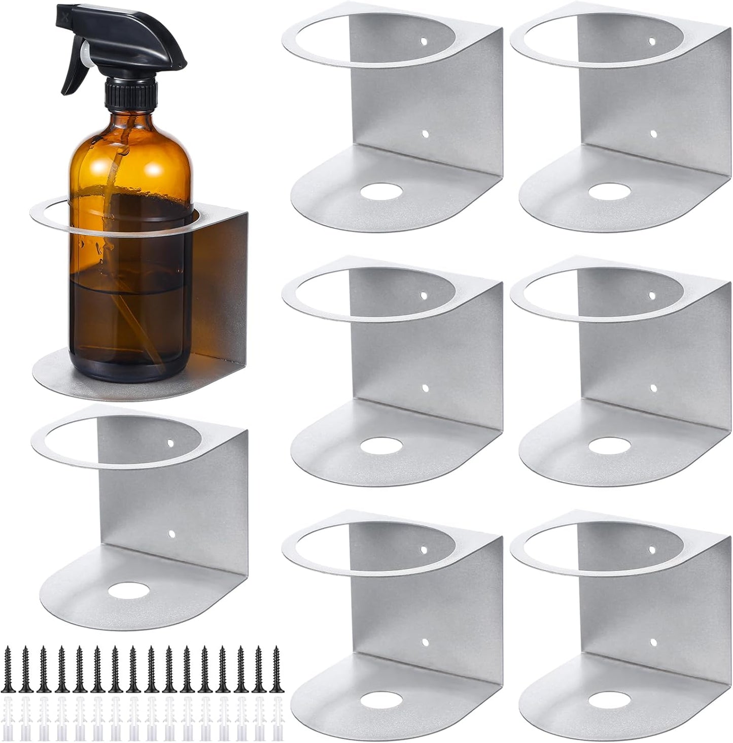 Gerrii 8 Pcs Spray Bottle Holder Wall Mount Bottle Organizer Spray Can Holder Organizer for Garage and Workspace Stainless Steel Easy Install Craft Workspace Paint Rack with Hardware (Gray)