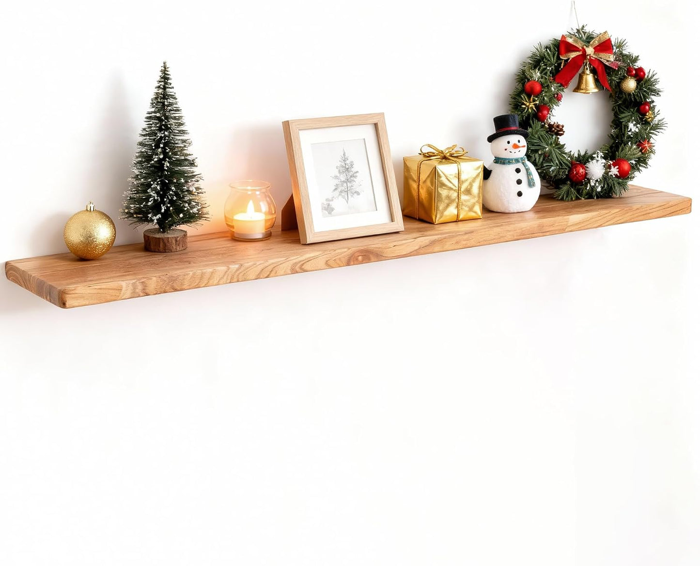48" Rustic Elm Wood Floating Shelves, 8 Inch Deep Wall Shelves for Home Decor, Wall Mounted Floating Shelf with Invisible Bracket, Heavy-Duty Storage & Display Shelf for Living Room, Kitchen, Set of 1