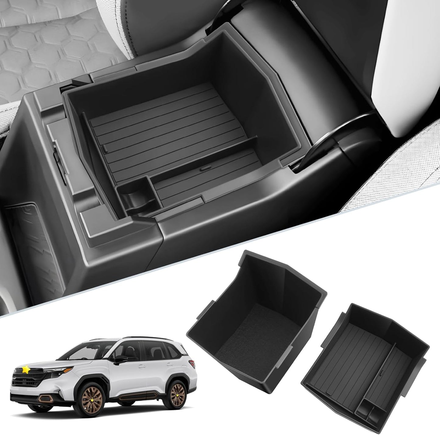 SKTU 2-Pack for 2025 2026 Subaru Forester Center Console Organizer for 2025 2026 Subaru Forester (Base/Premium/Sport/Limited/Touring) Console Tray Subaru Forester 2025 2026 Accessories Double Layers