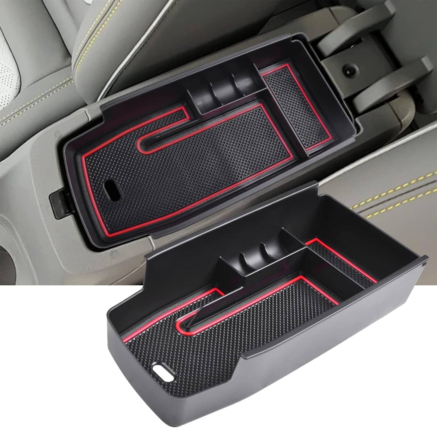 EDBETOS Center Console Organizer Tray Compatible with Chevy Bolt EUV Bolt EV Accessories 2022-2023 Interior Secondary Armrest Storage Glove Box Divider ABS Material, Customized Design, Red
