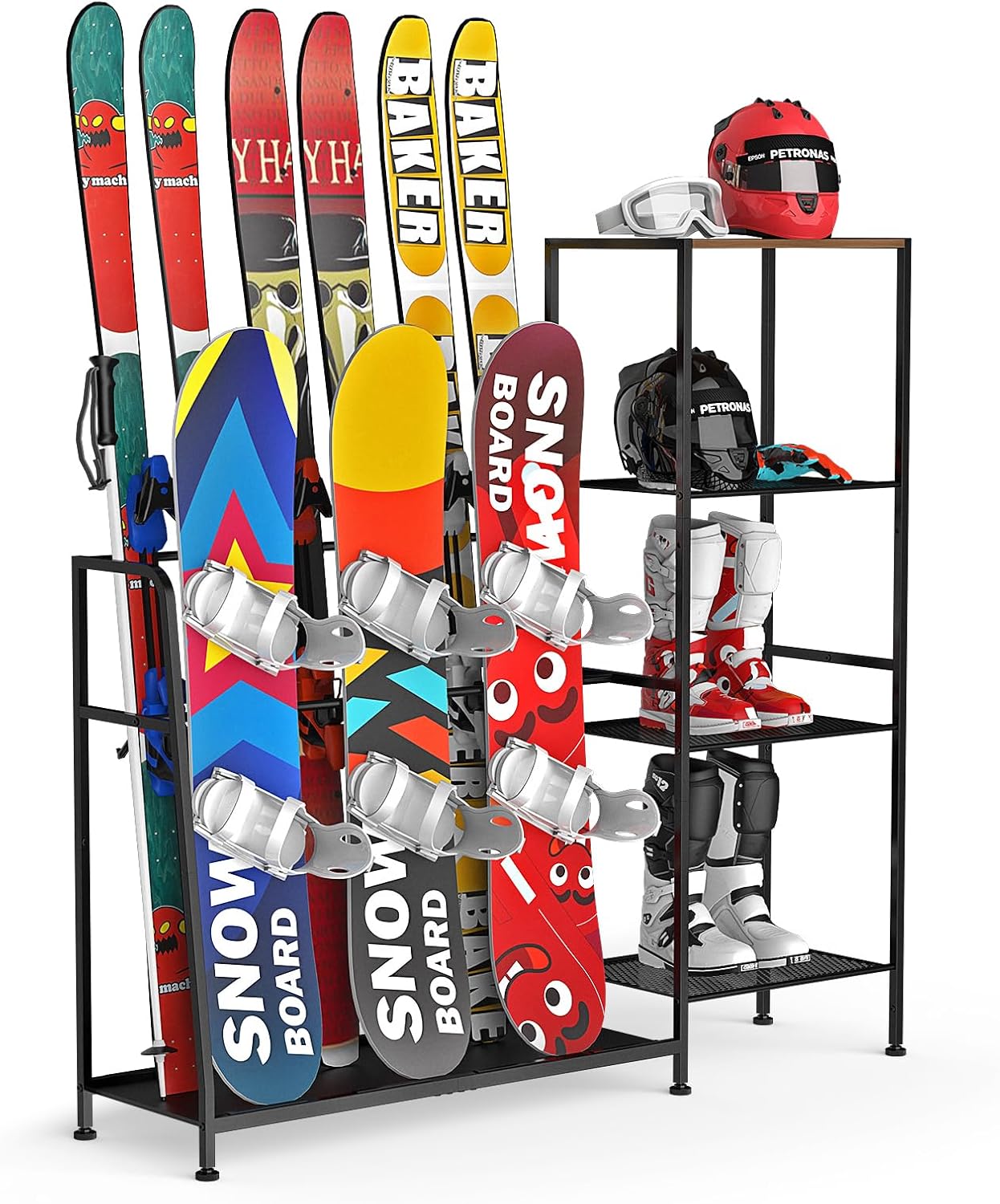 Freestanding Snowboard Rack, 4 Pair Ski, 3 Pack Snowboard, Boot, Pole, Goggles, Snowboard Gear, Ski Rack for Garage