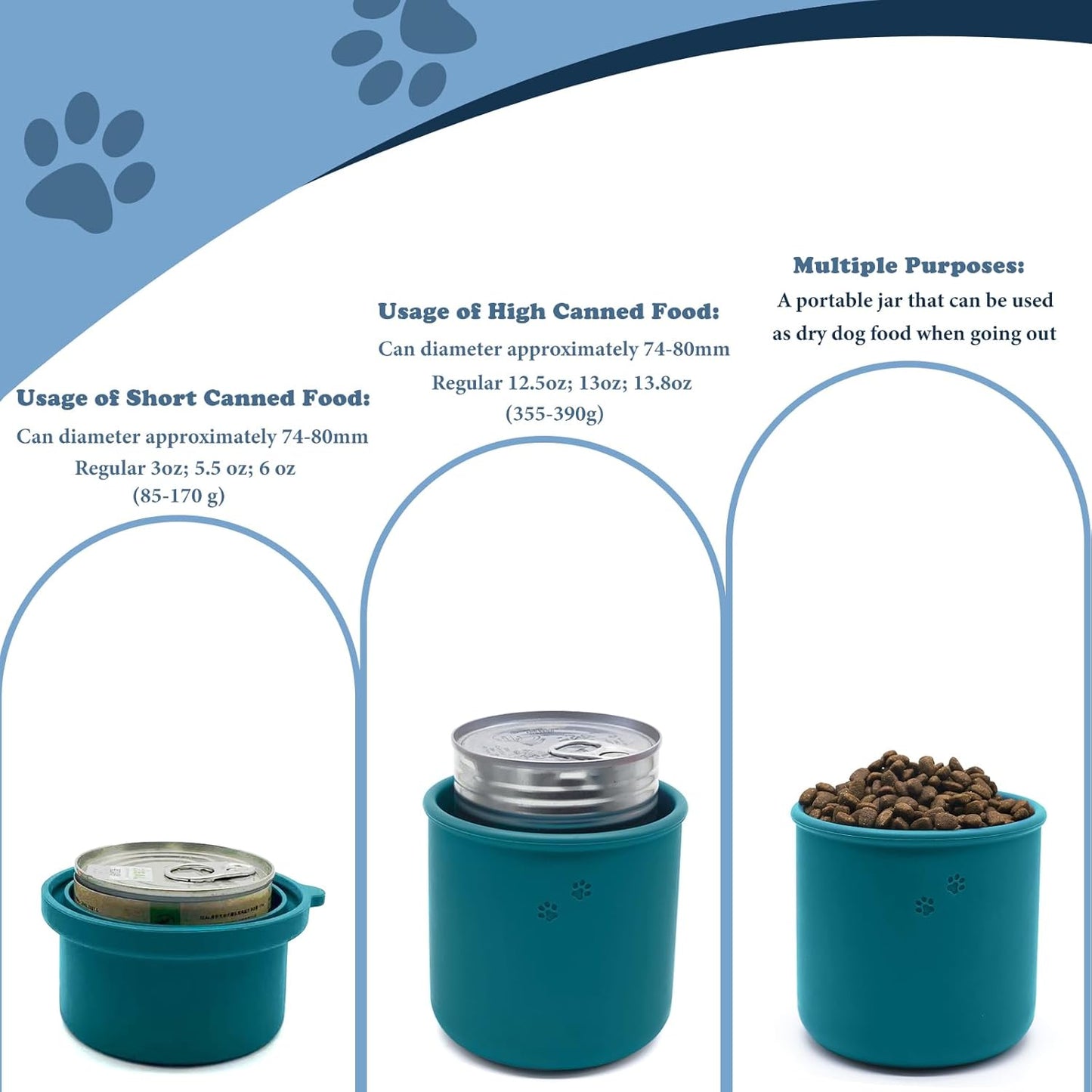 Original Canned Dog Food Storage Container | Silicone Can Cover Pet Food Sealer | BPA Free, Airtight, Dishwasher & Freezer Safe (Dark Blue)