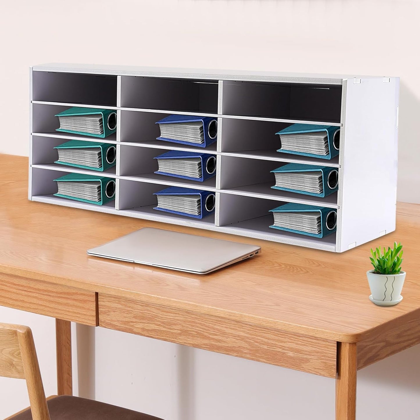 Mail Sorter Organizer, 12 Compartments Mailbox for Classroom, Desktop File Organizer with Adjustable Shelves, for Office Home Classroom, PVC, White