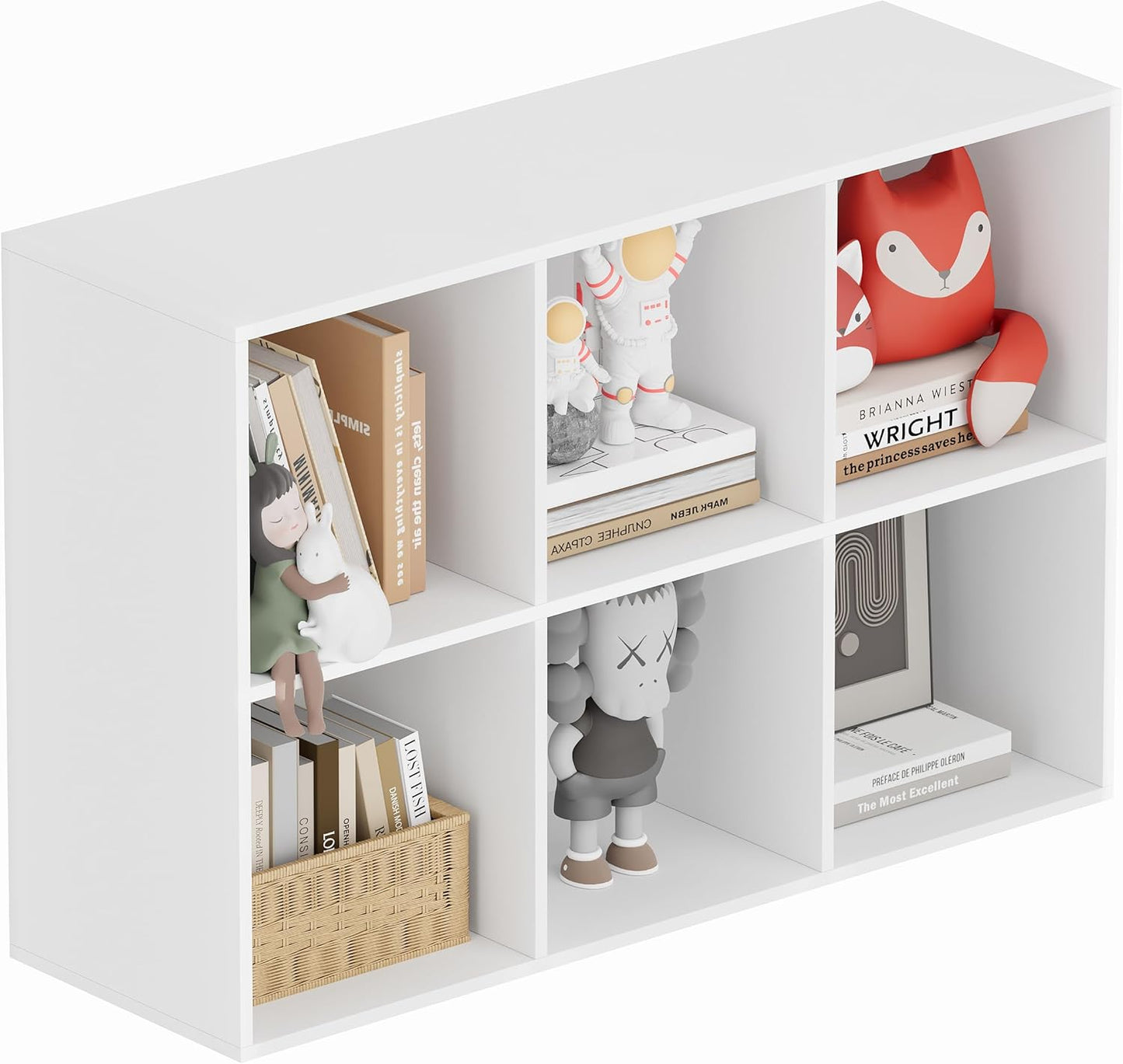 Book Shelf, Wooden Cube Storage Organizer with 11" Open Cubes, Stackable Modular Bookcase for Room Divider Storage, 2 Tier Bookshelf for Living Room, Bedroom, Office (White, 6-Cube)