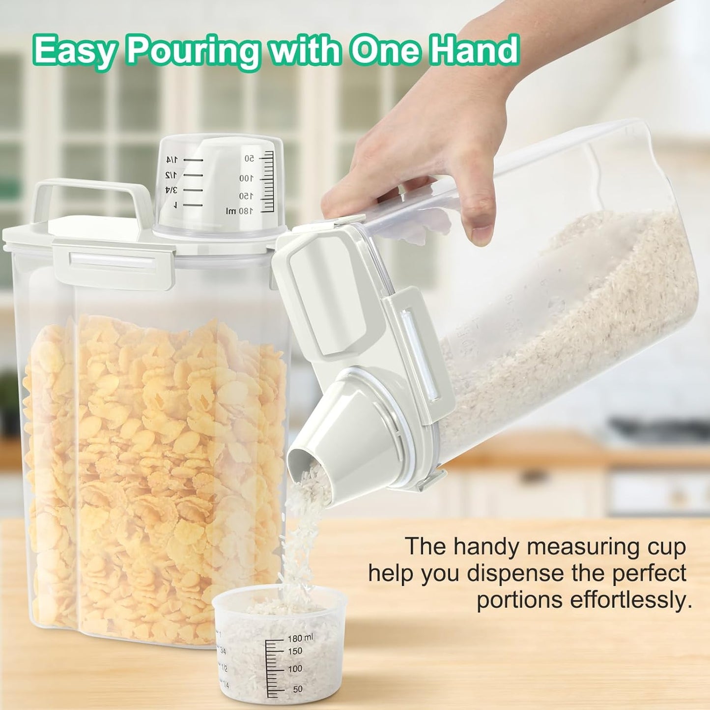 TBMax Rice Storage Container 3 to 5 Lbs - Small Pet Dog Cat Food Container Dispenser with Easy Pouring Spout & Cup, Portable Cereal Container for Small Spaces, Travel, or Daily Use -Beige
