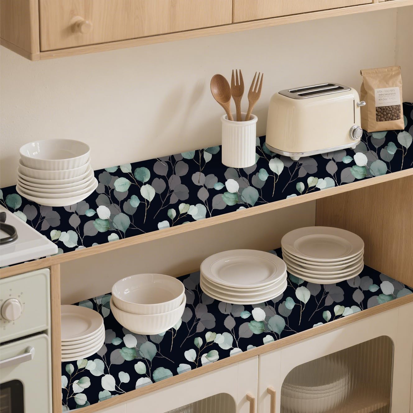 Floralplus Shelf Liner for Cabinet Drawer, Self Adhesive Waterproof Liner, Peel and Stick Black Contact Paper for Cabinet Kitchen, Cupboard Pantry Dresser Liners 17.7 x 78.7 in