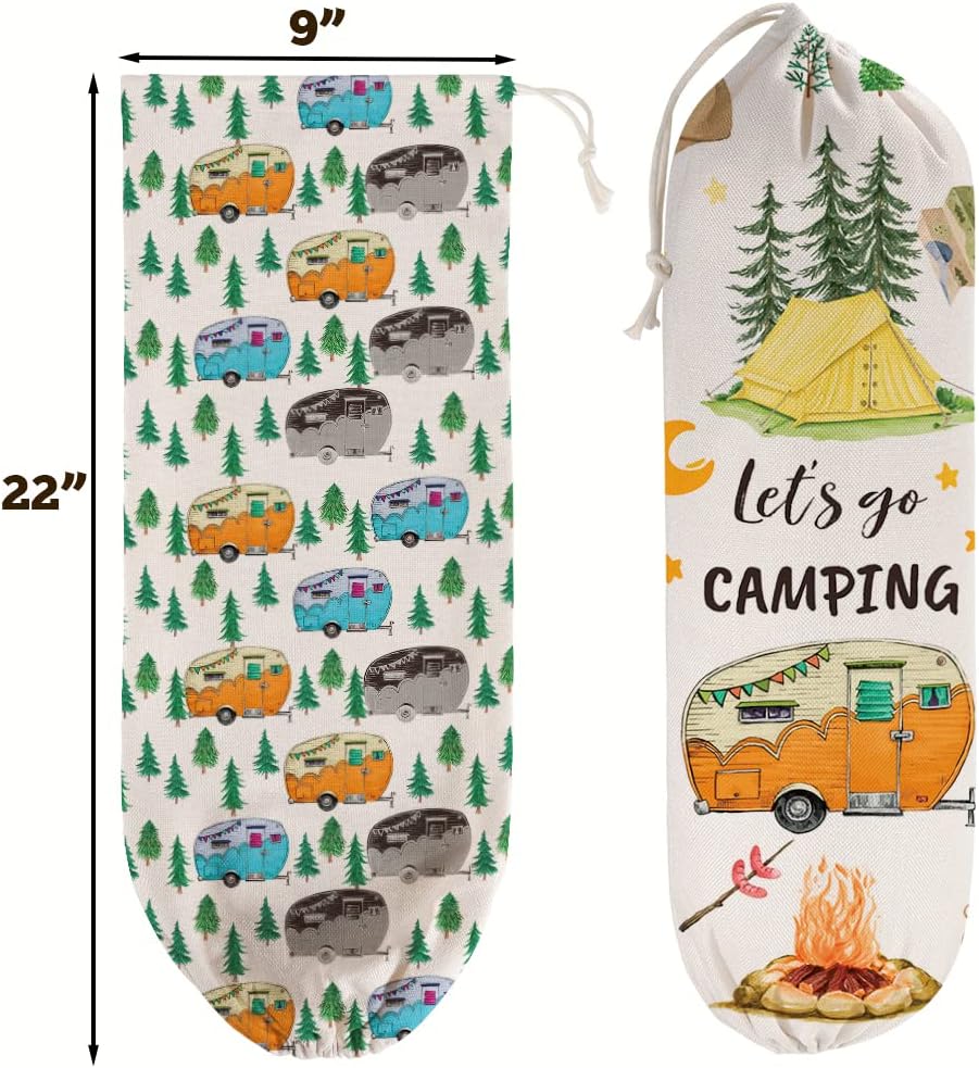 2Pcs Camping RV Essentials Plastic Bag Holder, Reusable Hanging Grocery Bags Holder for Camper RV Accessories, Portable Trash Bags Organizer for Camper Must Haves, Picnics, Beach, Hiking