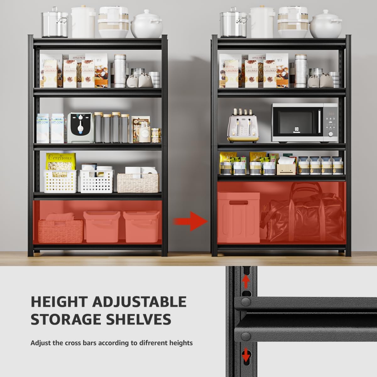 36" W Father&I 5-Shelf-Rack Industrial Heavy-Dudy Adjustable Metal Garage Bin Storage Shelving Stant Shelves Units/Systems Organizer for Basement/Closet/Tote/Pantry, 72" H*36W *18" D, Black