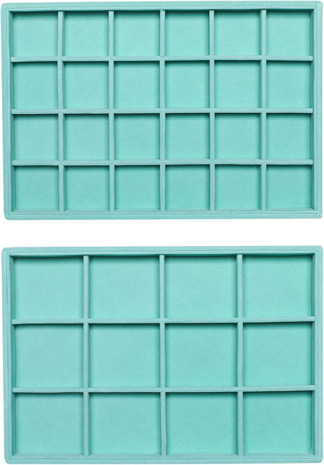 Frebeauty Stackable Velvet Jewelry Organizer Trays for Drawers Inserts Jewelry Storage Tray Display Case, Stud Earrings Bracelets Necklace Rings Accessories Trays for Women(Set of 2)(Turquoise)