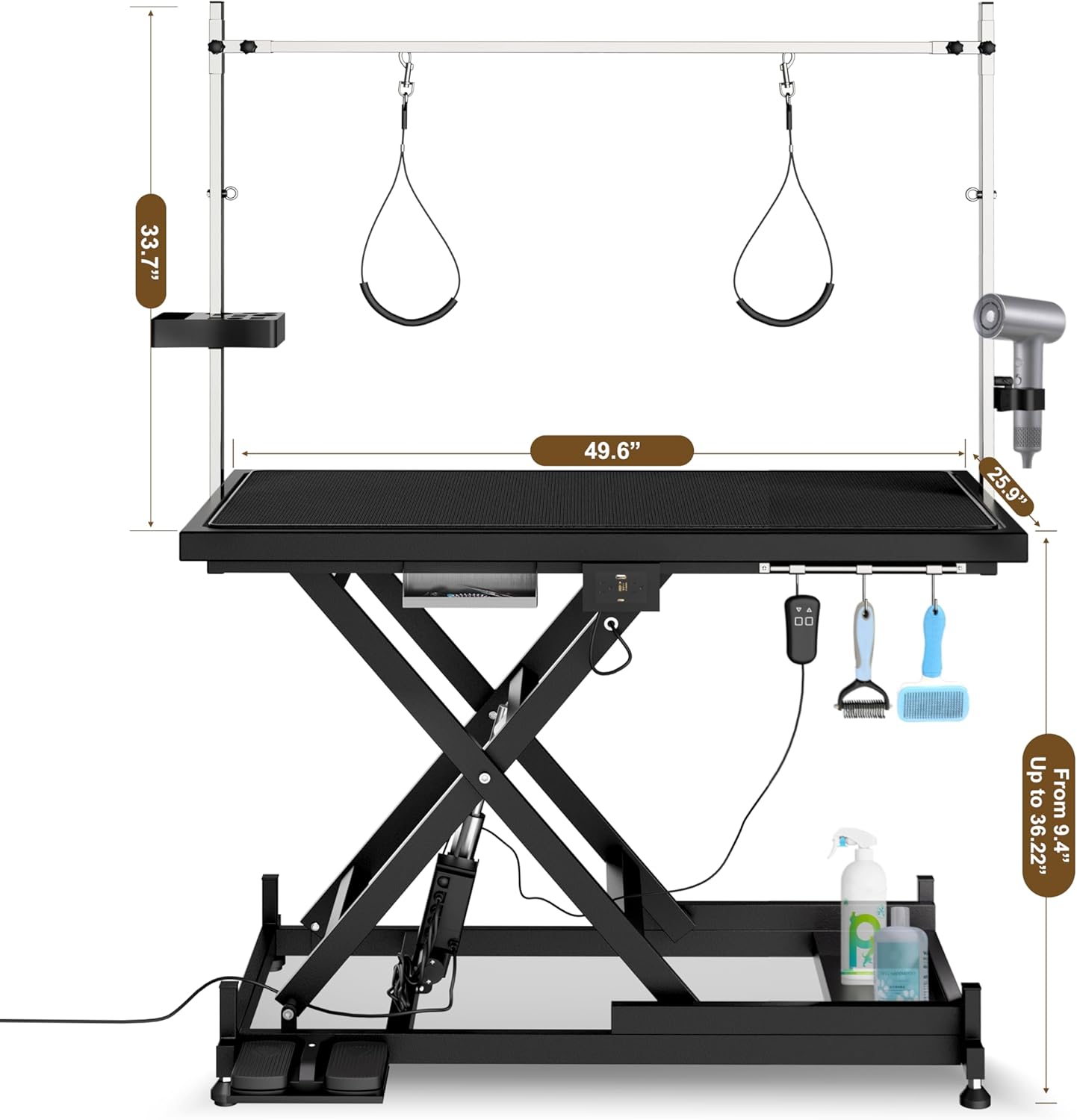 Electric Lift Dog Grooming Table, Upgrade 50 Inch Heavy Duty Professional Pet Grooming Table with Tool Organizer for Large Dogs at Home with Adjustable Overhead Arms and 2 Grooming Noose, Black