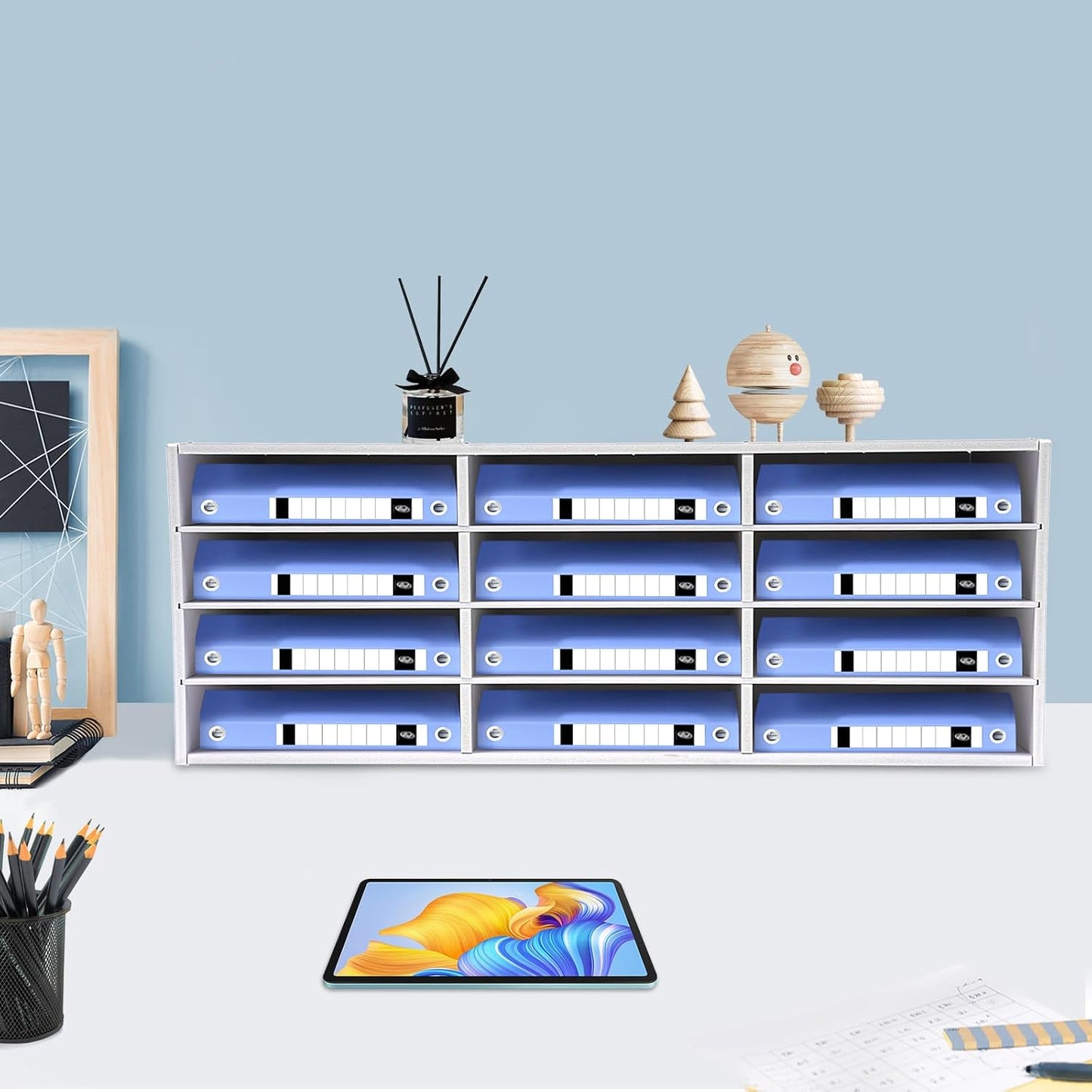 Mail Sorter Organizer, 12 Compartments Mailbox for Classroom, Desktop File Organizer with Adjustable Shelves, for Office Home Classroom, PVC, White
