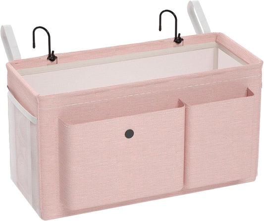 Bedside Caddy Bedside Organizer with Fixed Straps & Water Bottle Holder, Bunk Bed Caddy ideal for Home, Dorm, Hospital, Crib, Versatile Bedside Storage Solution (Pink)
