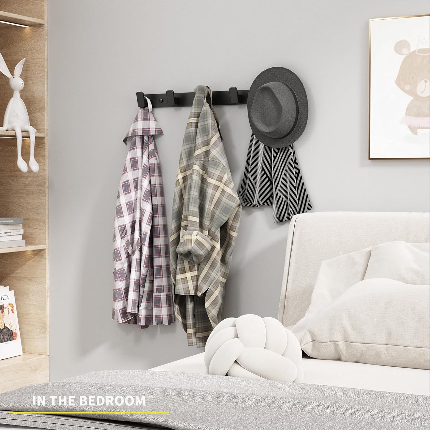Coat Hook Wall Rack Hanger - Double Coat Rack with 5 Hooks Wall Hooks for Hanging Hat Key Bag Towel Wall Mount Coat Rack, Black 2 Packs