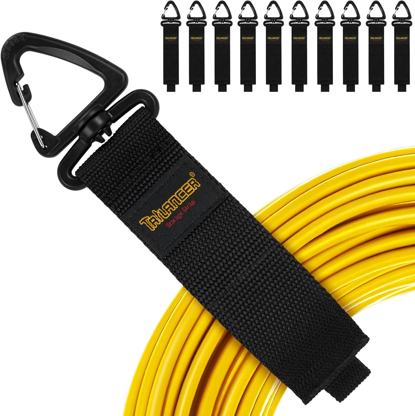 Heavy Duty Storage Straps(10-Pack), Trilancer Hook-and-Loop Cord Organizer and Hanger with Triangular Buckle to Hang on Walls for Cables,Wires,Rope,Hoses,Organization for Home,Garage or Workshop (10M)