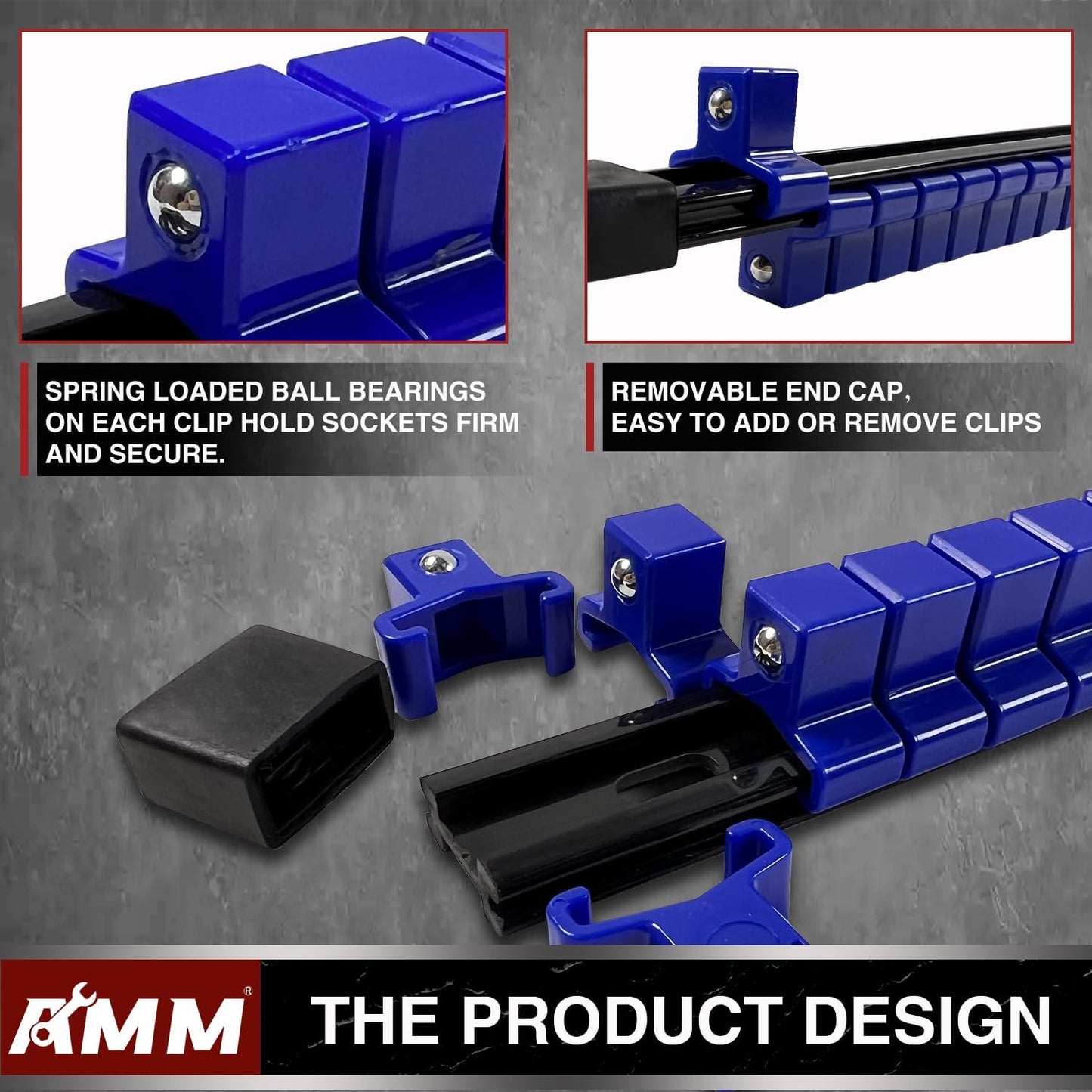 AMM 18-Piece Socket Organizer, 1/2 inch, 3/8 inch and 1/4 inch Drive ABS Tools-Socket Holder,Heavy Duty Socket Racks, Premium Quality Socket Clip Rail Holder,The best tool trays in the garage