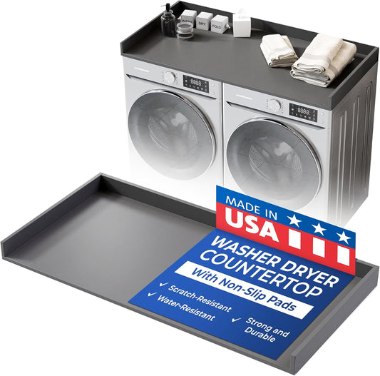 OfficeSimpli Washer Dryer Countertop, Made in USA, Non-Slip Pads, Easy Clean, Laundry Room Essentials and Decor, Washer Dryer Wood Top for Organization (Slate Grey, Standard (27.5" x 54"))
