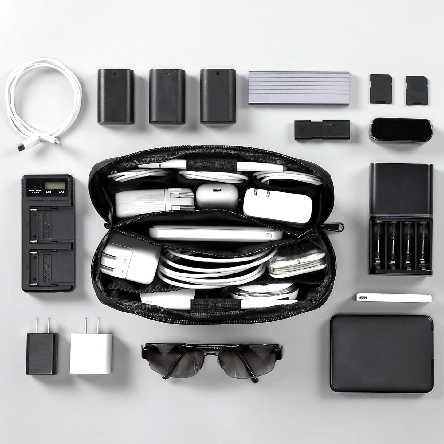 RIGHT AWAY Travel Tech Pouch，Waterproof Cord Case，Electronics Organizer Travel Case，Cable Organizer Storage Bag For Phone, Charger, Accessories(Dark Gray)