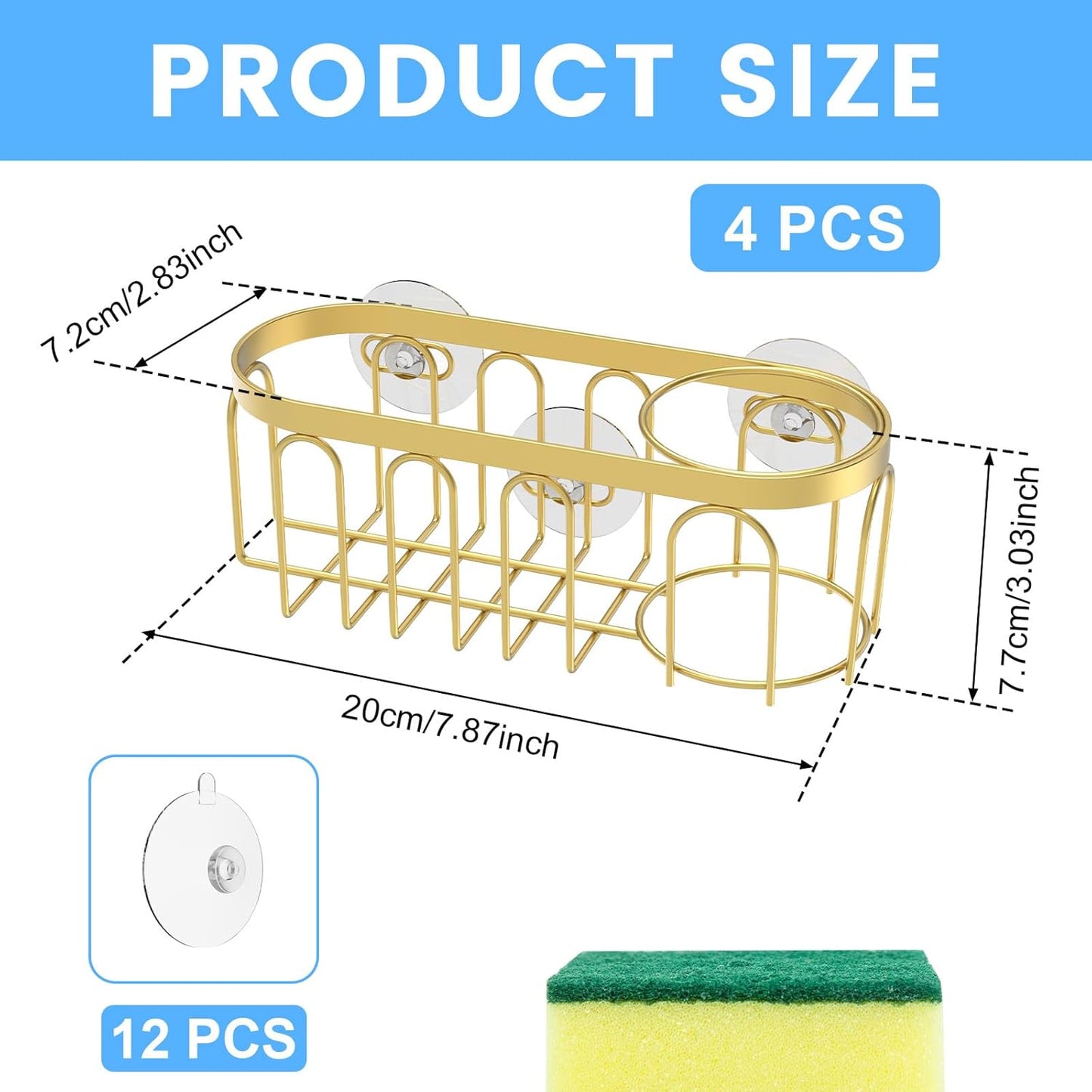 4 Pcs Sponge Holder Stainless Steel Kitchen Sink Caddy with Strong Suction Cups No Drill Practical Dish Sponge Holder for Home Kitchen Sink Bathroom