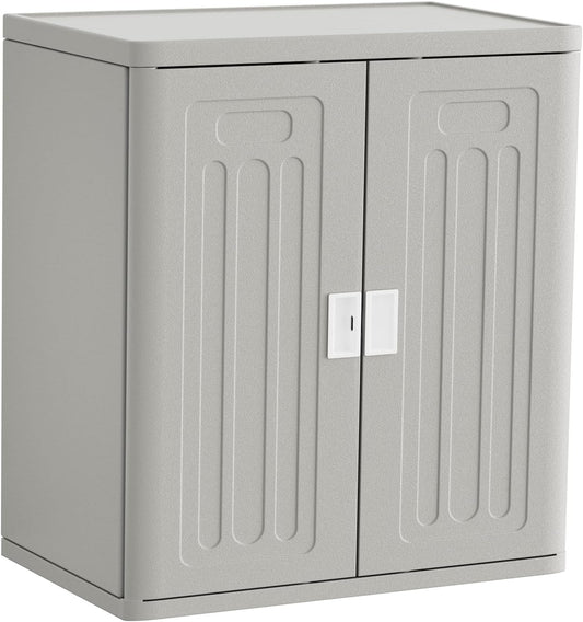 Amopatio Outdoor Storage Cabinet with Lockable Doors, Resin Cabinet Waterproof Freestanding Outdoor Patio Storage Shed for Garden Tools, 19.7" D x 29.5" W x35.4 H, Gray