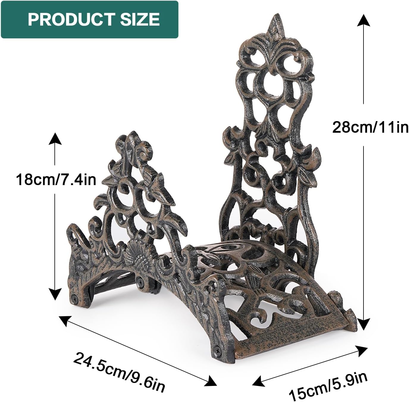 Sungmor Heavy Duty Cast Iron Garden Hose Holder - Wall Mounted Water Hose Hanger - Antique Emblem Decorative Hose Reel - Water Hose Rack Butler Storage - Two Installation Methods Wall Decor Holder