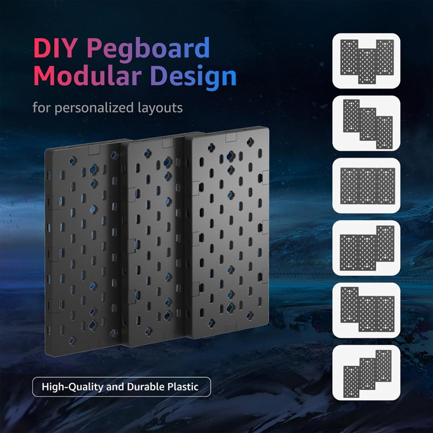 PEGZONE Modular Headphone and Controller Holder for Game, Clamp-on Pegboard, Rotatable Controller Stand with Cable Hooks, Gaming Accessory for Xbox PS5 PS4 Nintendo Switch, 3Pcs Pegboard, Black