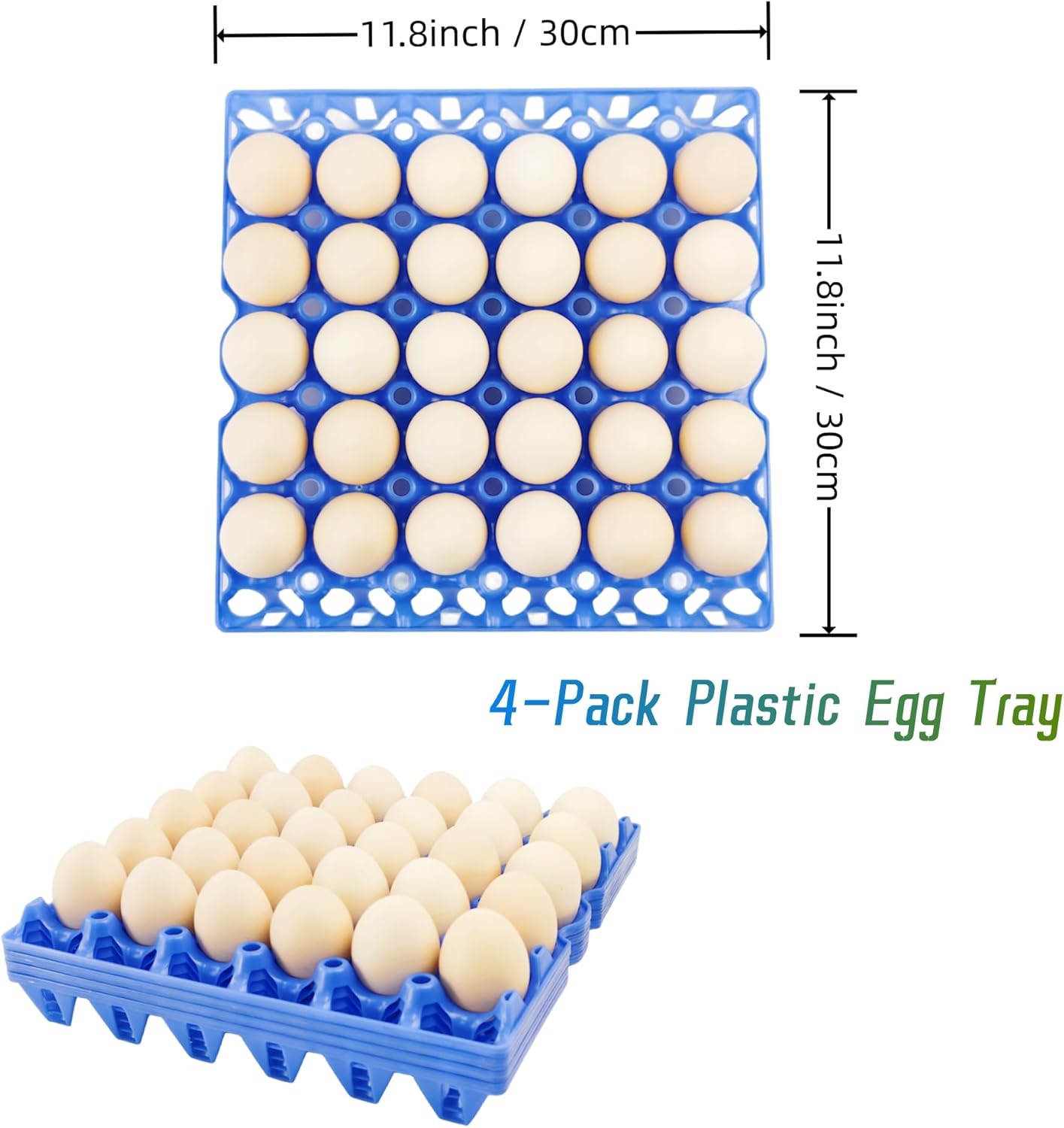 4-Pack Blue Rectangular Plastic Egg Tray, Stackable Egg Crates, 30-Egg Capacity, Modern Style, Reusable, Dishwasher Safe