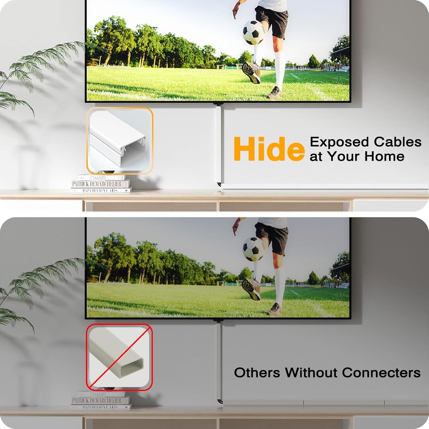 Delamu Cord Hider Wall, 63in Cord Covers for 1 Wire on Wall, Premium Cable Hider Wire Covers for Cords, Self-Adhesive Cable Cover Management, Easy Set-up Wires Hiders for TV, W0.55 H0.4in, White