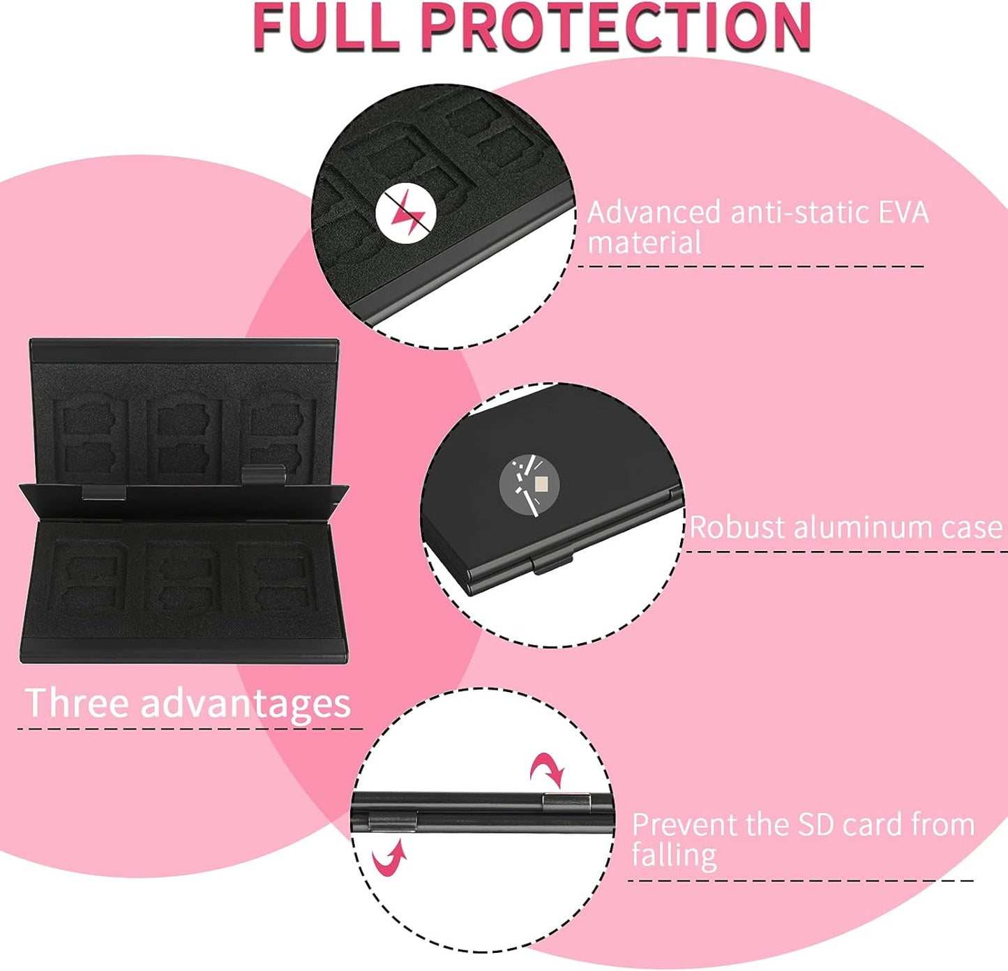 SD Card Holder, SD Card Case,LAVILI CF Memory Card Holder Case Aluminum Alloy Hard Shell, Double-Layer Capacity for 6SD Cards and 12 TF Cards Black Color