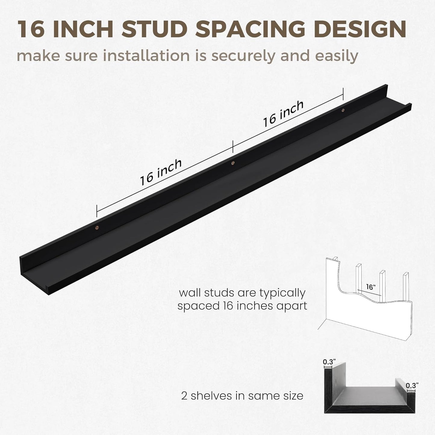 Axeman 48 Inch Black Floating Shelves for Wall | Picture Ledge Shelf Set of 2 | Rustic Picture Shelf for Wall with Ledge | Floating Shelves with Lip | Photo Ledge Shelves for Books Album Records