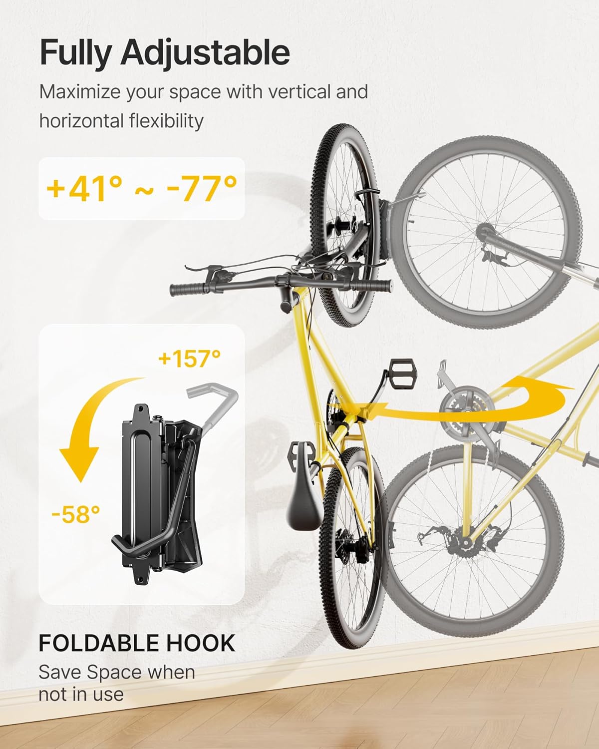 monTEK Heavy duty Bike Wall Mount, Swivel Bike Wall Hanger Holds Up to 77lbs, Space-Saving Bike Rack Garage, Bike Storage for Bedroom Home Office, 1 Pack