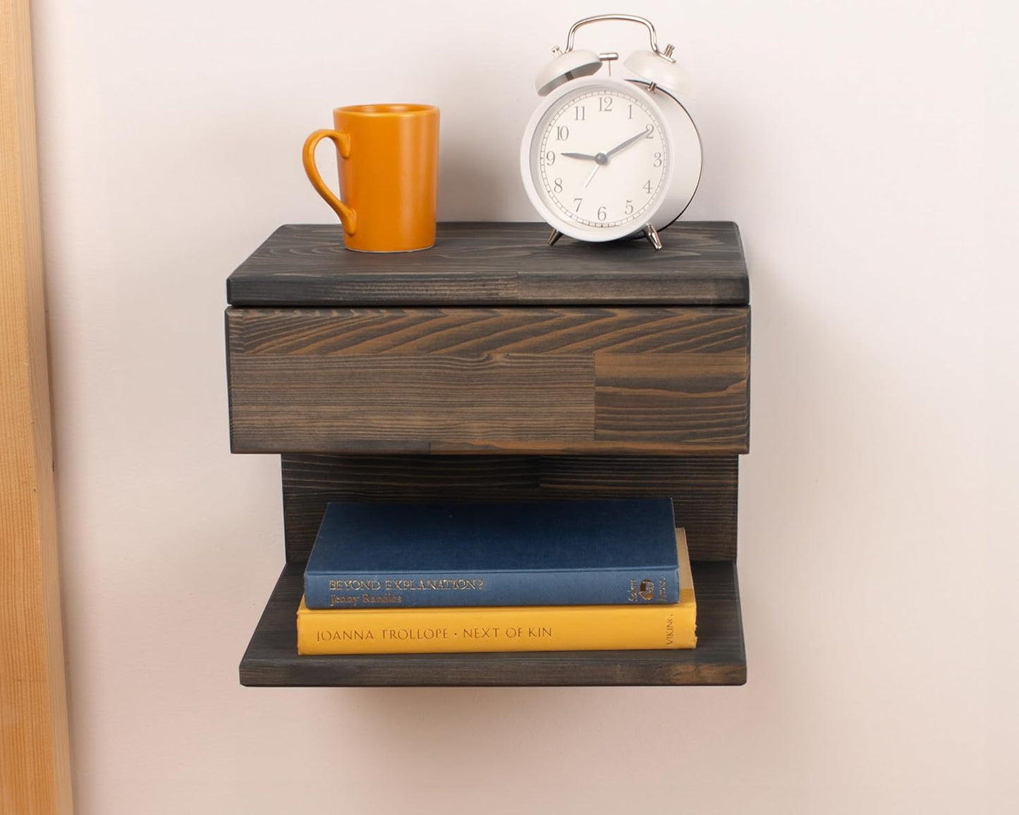 Floating Nightstand Side Accent or End Table with Storage Drawer, Wood Bedside Shelf, Handmade Floating Table (Nairobi)