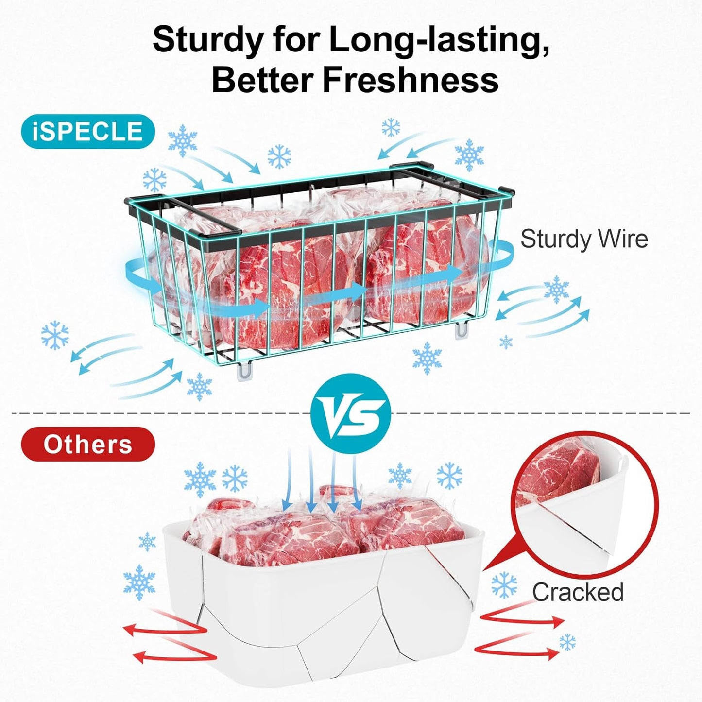 iSPECLE Freezer Organizer Bins - 8 Pack Small Stackable Deep Freezer Organizer Bins for 7 Cu.Ft Freezers Easy Get Bottom Foods without Digging, Chest Freezer Organizer Prevent Frozen Food Waste, Black