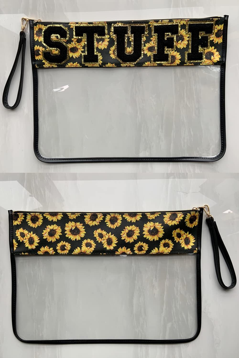 TopTTanBo Chenille Letter Clear Bag Purse Multi-purpose Transparent Waterproof Snacks Makeup Tote Bag with Wrist Strap