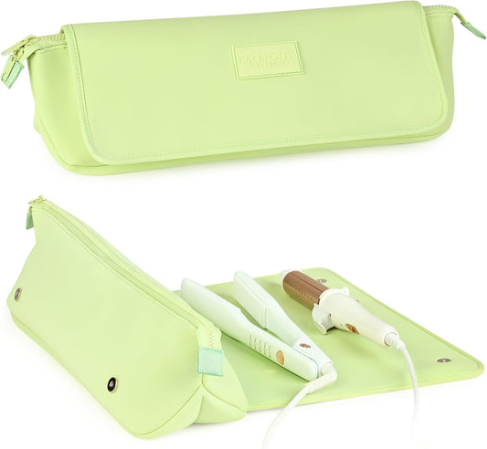 BAREFOOT CARIBOU Hair Tools Travel Bag and Heat Resistant Mat for Flat Irons, Straighteners, Curling Iron, and Haircare Accessories, 2-in-1 design, with Interior Pockets, Portable Organizer
