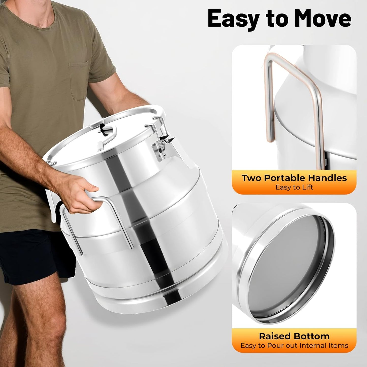 20L/5.3Gallon Stainless Steel Milk Can Wine Pail Bucket Water Jug Liquid Storage Pail w/Lid Commercial Fermentation Barrel Heavy Duty Liquid Storage Kitchen Rice Cereal Grain Coffee Bean Container