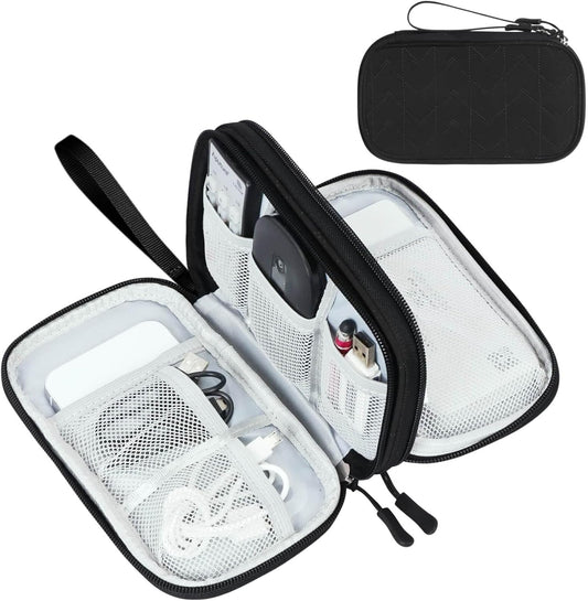 FYY Electronic Organizer, Travel Cable Organizer Bag Pouch Electronic Accessories Carry Case Portable Waterproof Double Layers All-in-One Storage Bag for Cable, Cord, Charger, Phone,-Pattern Black(M)