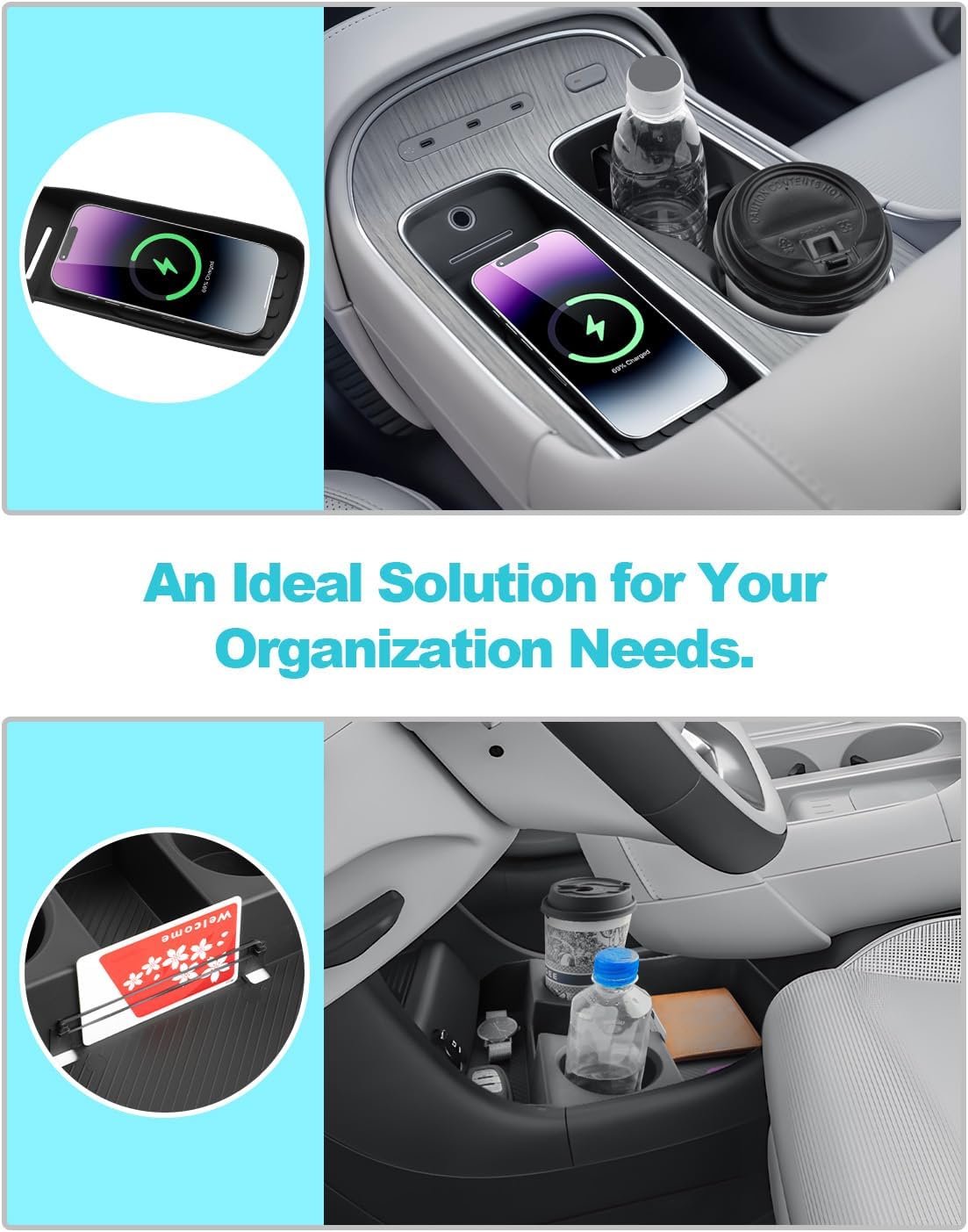 CDEFG 3Pcs for 2026 Hyundai Palisade Center Console Organizer, for 2026 Hyundai Palisade Accessories Lower Console Organizer Wireless Charging Mat