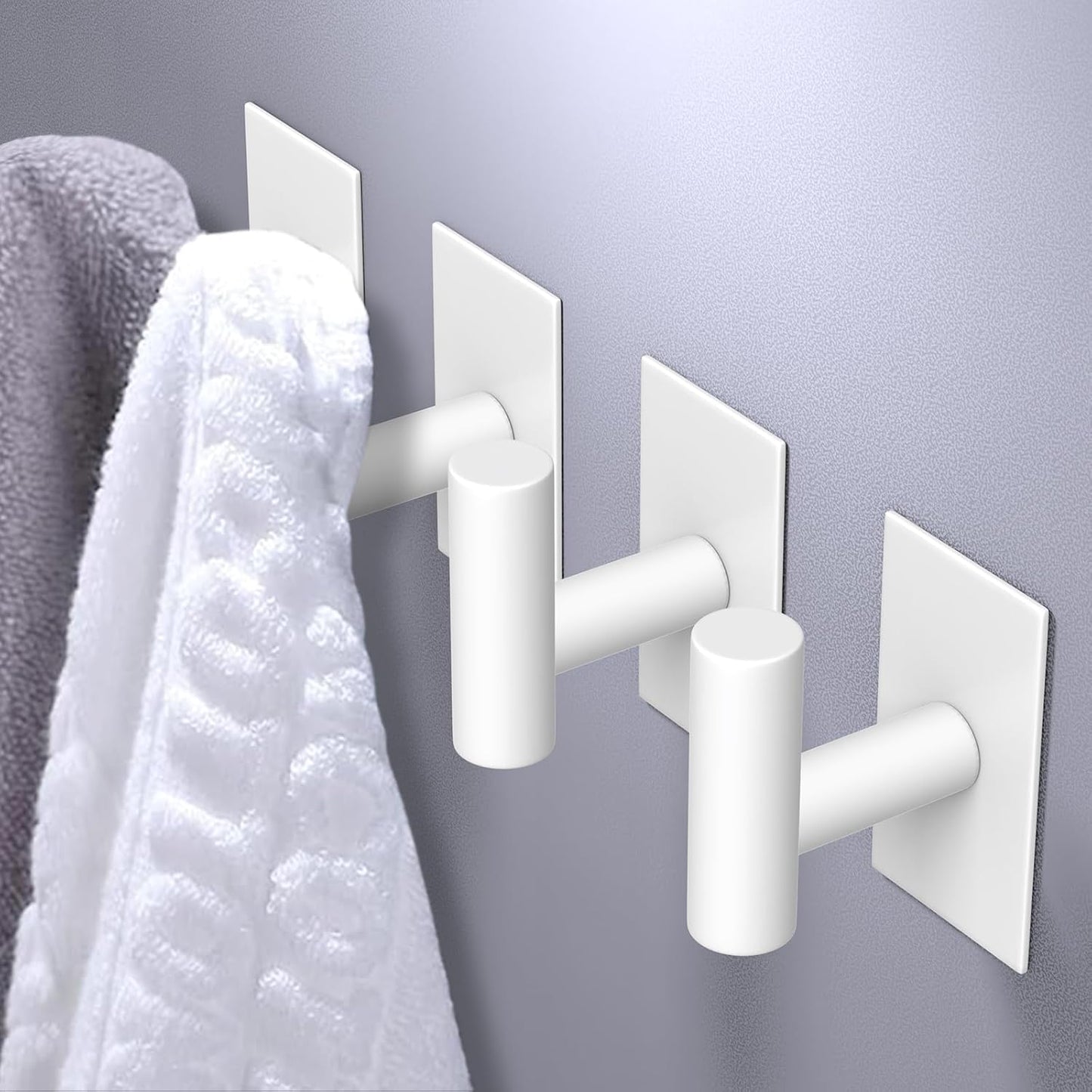 VAEHOLD Wall Towel Hooks, Heavy Duty Sticky Holder Waterproof Towel Hooks for Hanging Coat, Clothes, Closet Hook Wall Mount for Kitchen (White, 2 Pack)