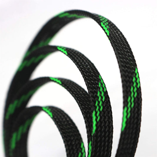 30ft PET Expandable Sleeving Wire Cable Sleeve (2/3", Green&Black)