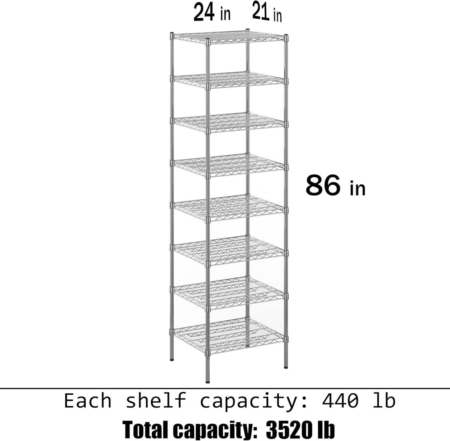 21" Deep x 24" Wide x 86" Height Wire Shelving Kit | 8-Tier | NSF Commercial Storage Rack Unit