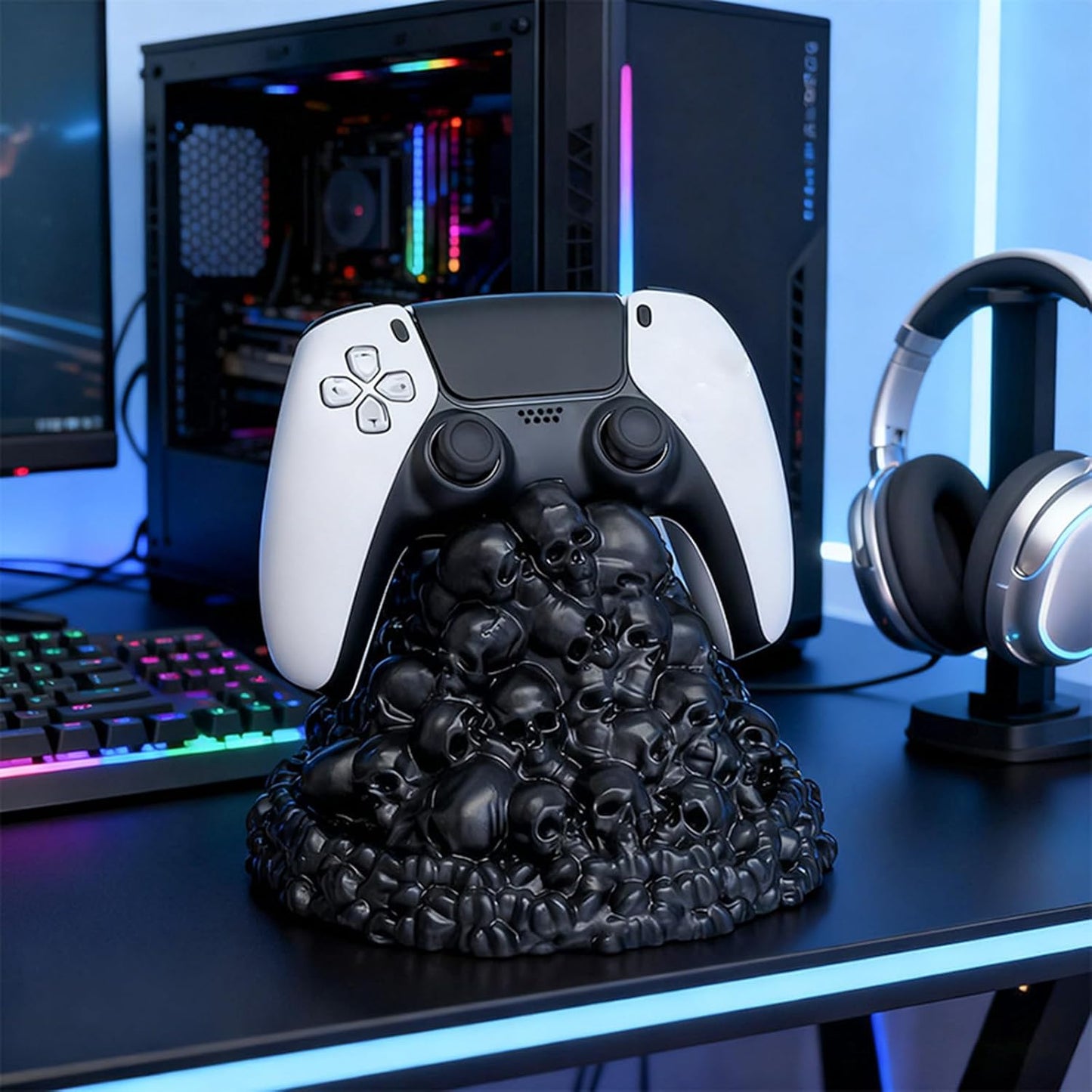 Unique Skeleton Shaped Controller Organizers Stable Structure Soft Rubber Construction Gaming Gear Storage Skull Shaped Headsets Phone Holder
