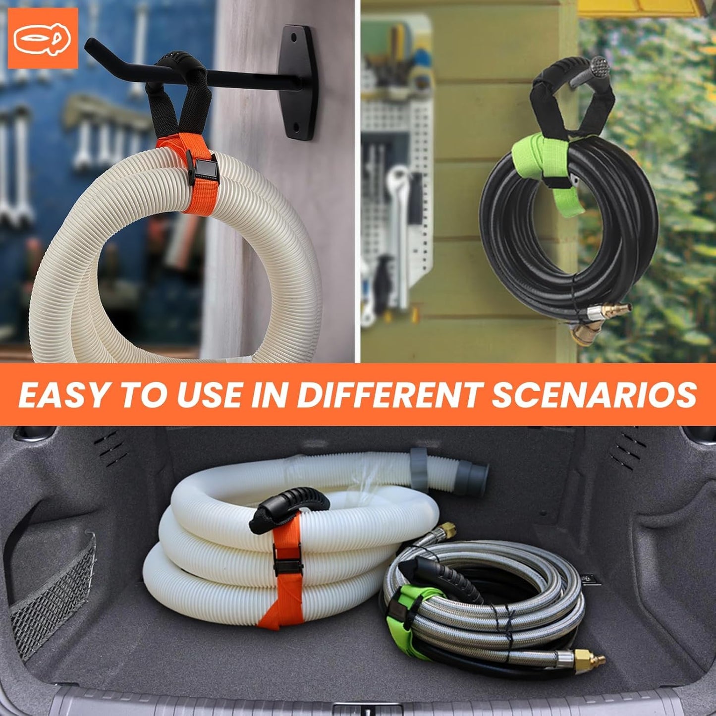 3 Pcs Heavy Duty Storage Straps with Handle Easy-Carry Wrap Cables Holder Easy Extension Cord Organizer Adjustable Lock Slider Buckles Storage Straps for Cables Ropes Hoses