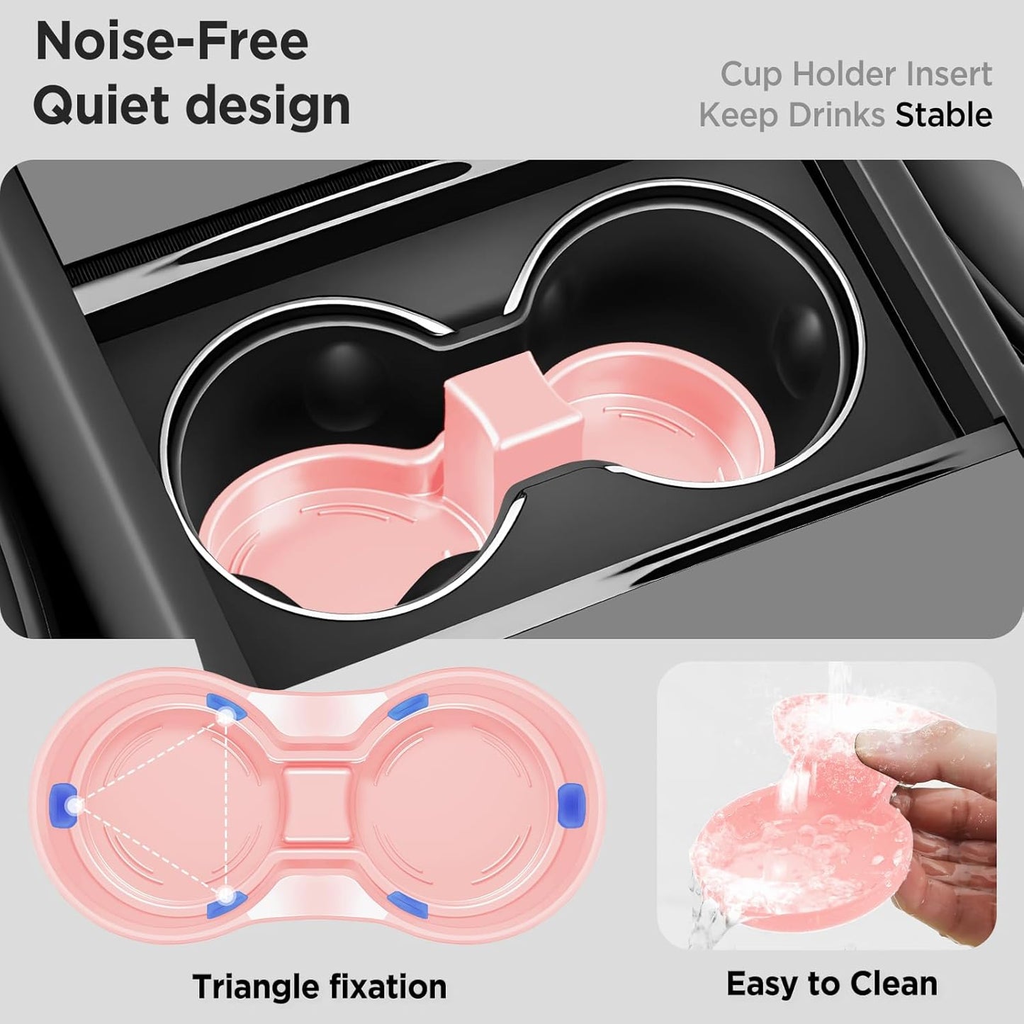 Center Console Organizer Tray for Tesla Model Y Juniper Accessories 2025 2026/For Tesla Model 3 Highland Accessories 2024 2025 2026 [Slide Smoothly/US Patent] Cup Holder Pink