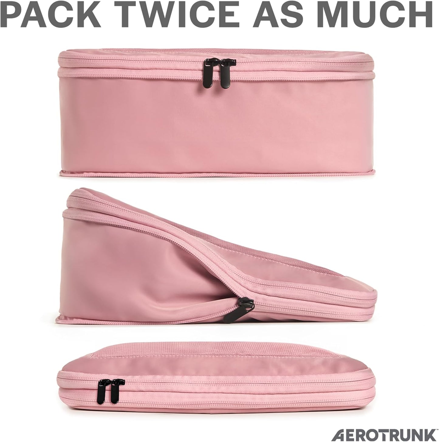 Aerotrunk Compression Packing Cubes for Travel - Luggage Organizer Bags - Double Zipper Packing Cubes for Suitcases (4-Pack, Rose)