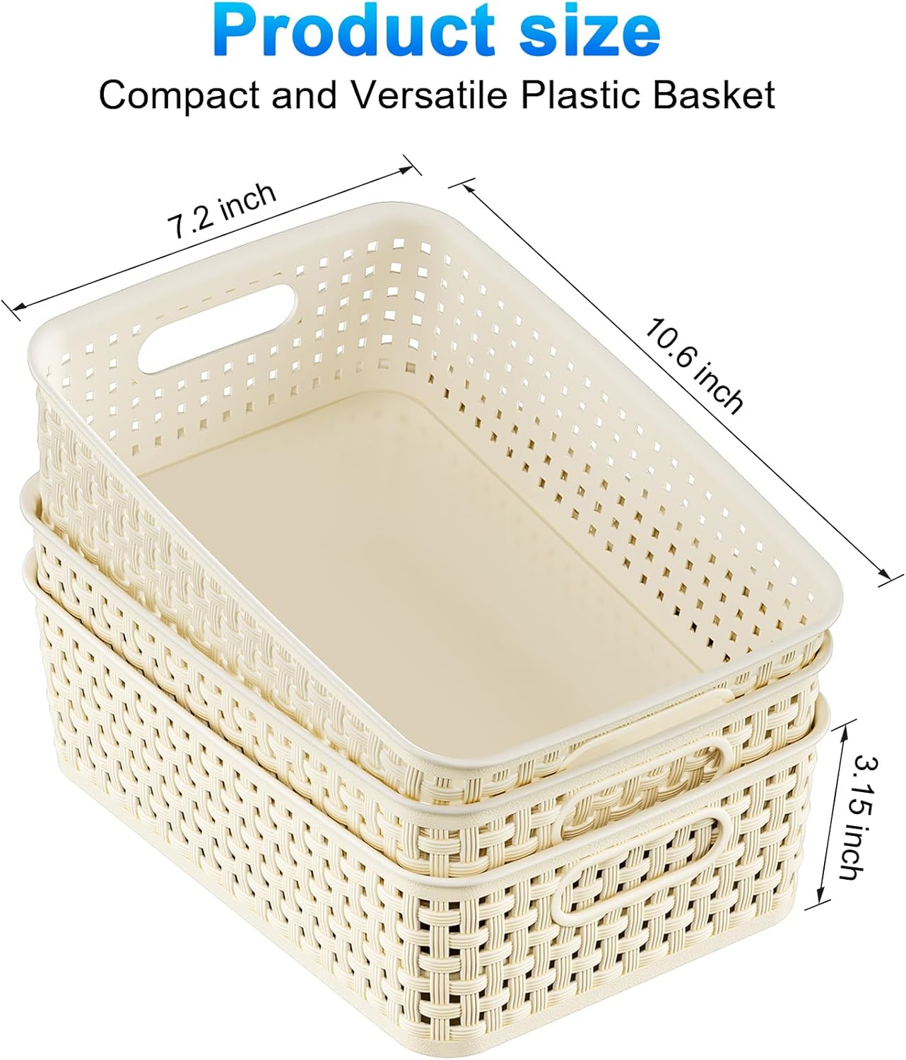 White Plastic Basket, 8 Pack Home Organization and Storage Baskets with Handles, Space Saving Woven Organizer Bins Plastic Storage Basket for Organizing Cabinets,Closets, Shelves, Countertops