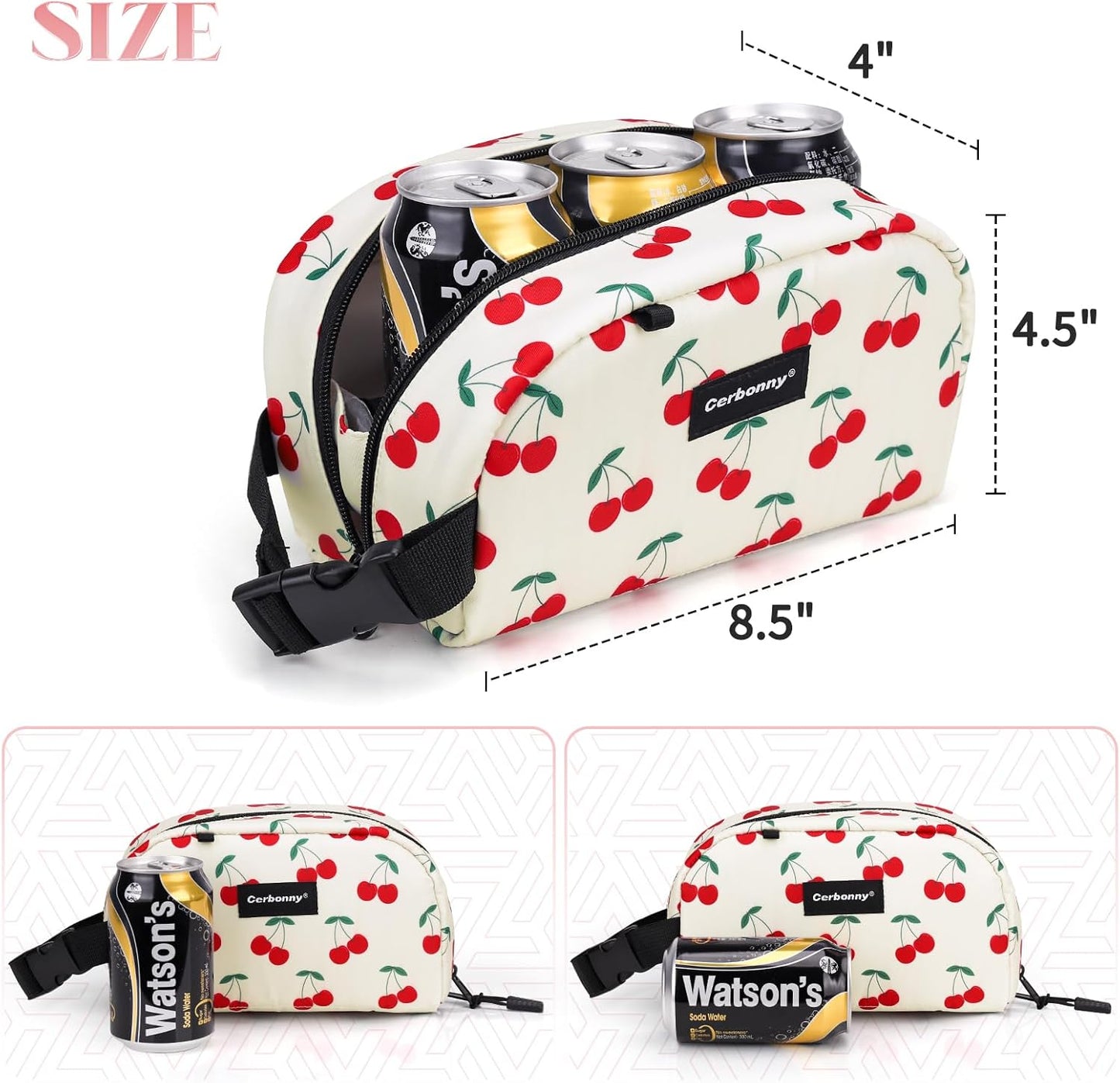 Cerbonny Small Cooler Bag Freezable Lunch Bag for Work School Travel, Leak-proof, Insulated, Cherry