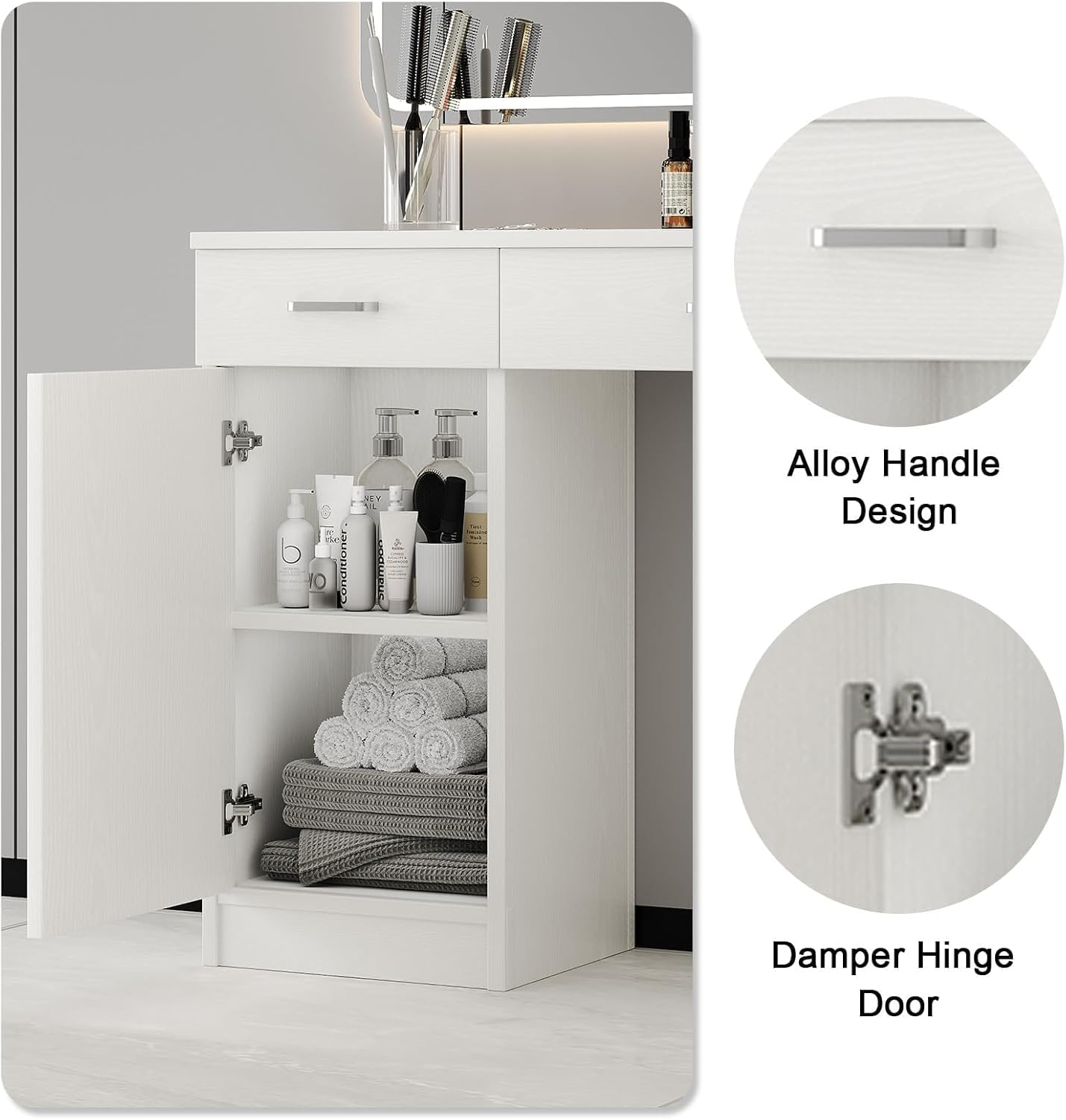 4ever2buy Salon Stations for Hair Stylist, Wall Mount Barber Station with Barber Cabinet, Hair Station Equipment Hair Dryer Holder, Drawers, Mirror not Included, White