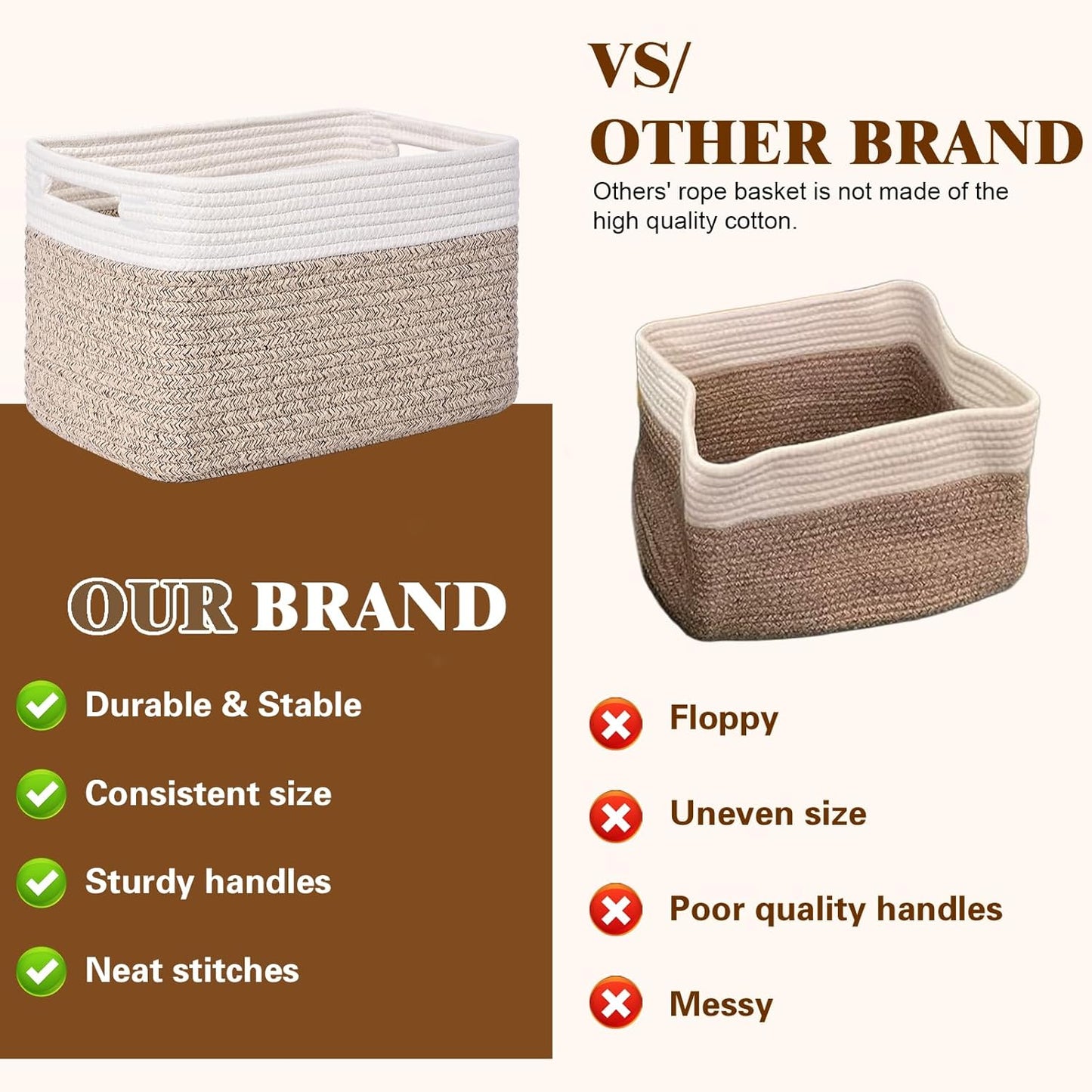 Storage Baskets for Organizing, 4 Pack Storage Baskets for Shelves, Woven Basket for Shelves, Closet Organization, Rectangle Organizer Basket Gifts Empty, 13"Lx8.7"Wx7.9"H Decorative Bins with Handles