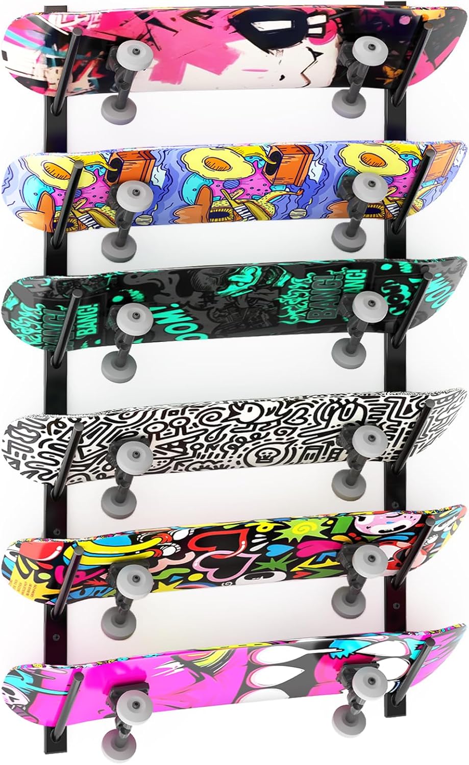 Skateboard Wall Mount, 6 Floors Skate Board Wall Display Hanger Rack, Ski Holder,Snowboard Wall Mount for Storage Longboard Deck Organize